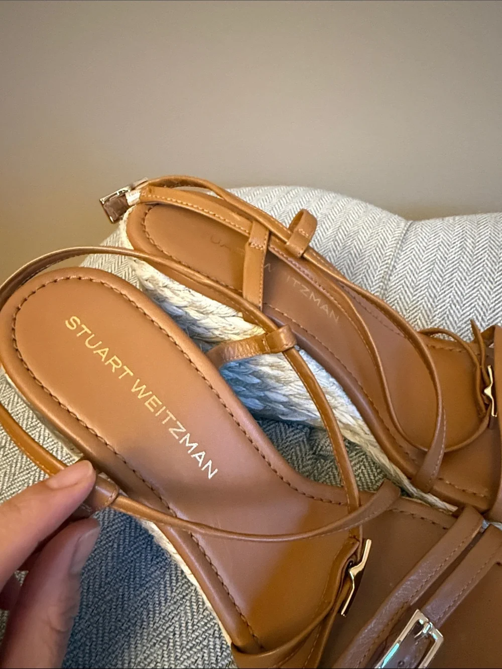 Stuart Weitzman Georgie Leather Wedge Sandals - Picture 3 of 8